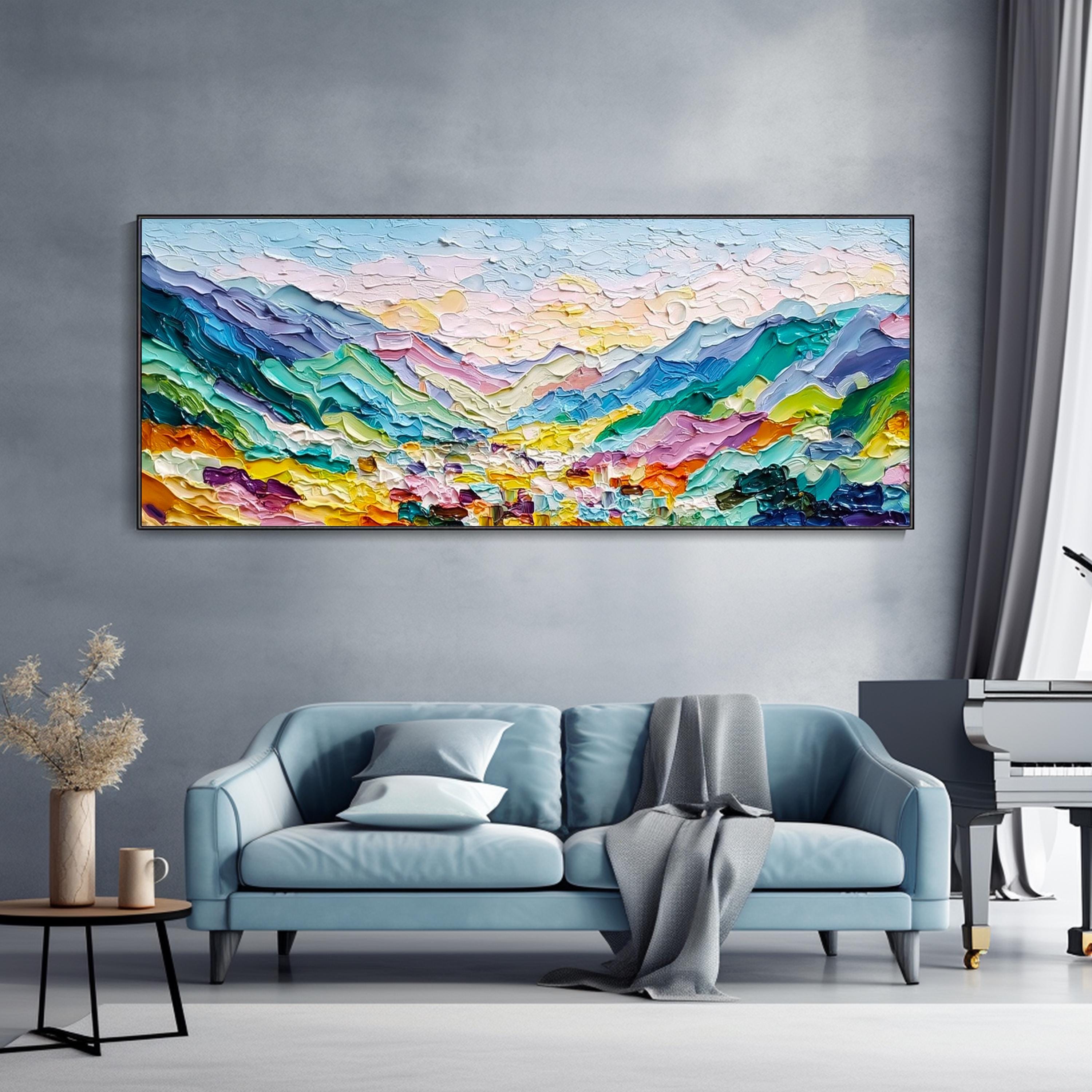 Mountain River Oil Painting on Canvas Abstract Textured Landscape Wall ...