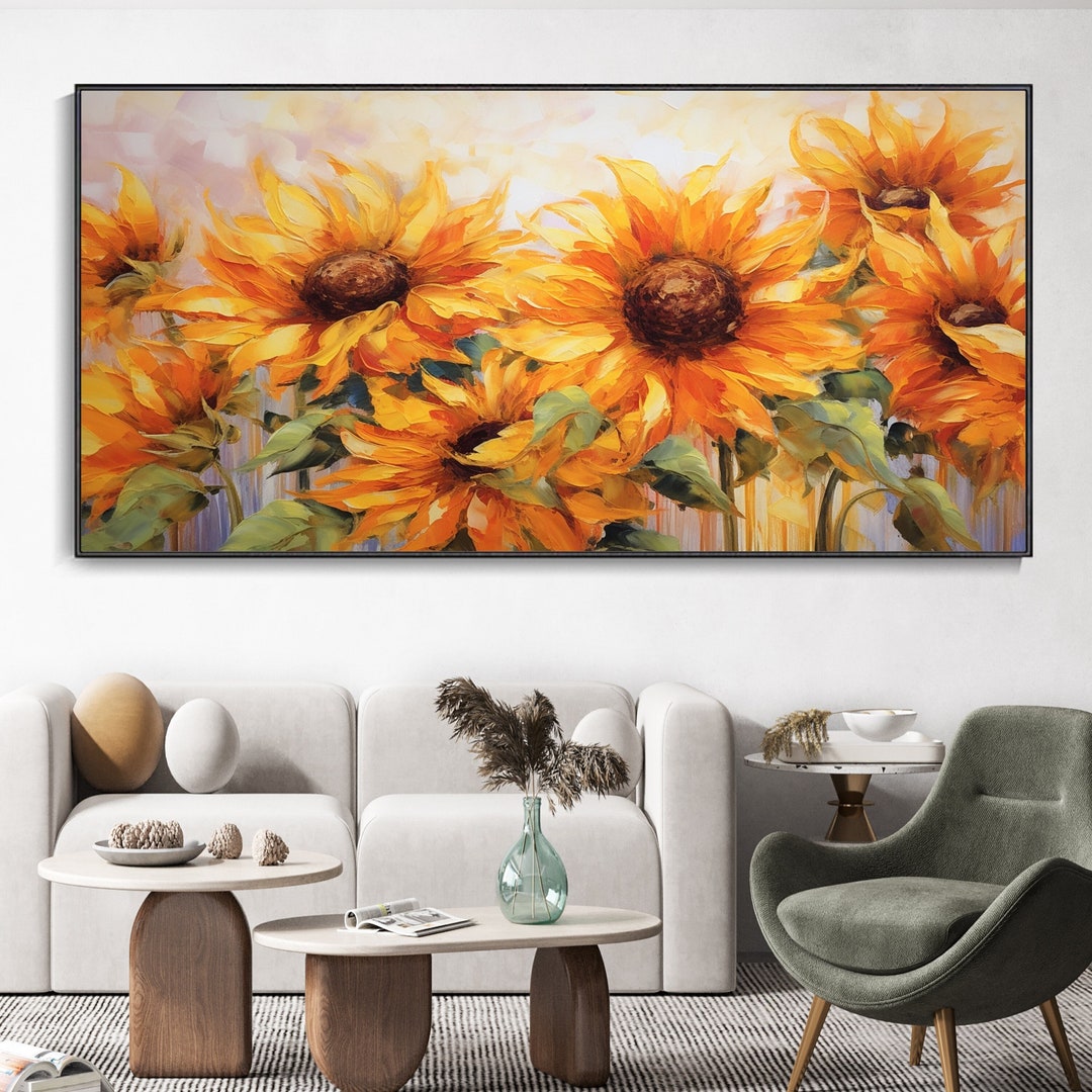 Large Yellow Sunflower Wall Art Custom Gerbera Daisy Art Etsy