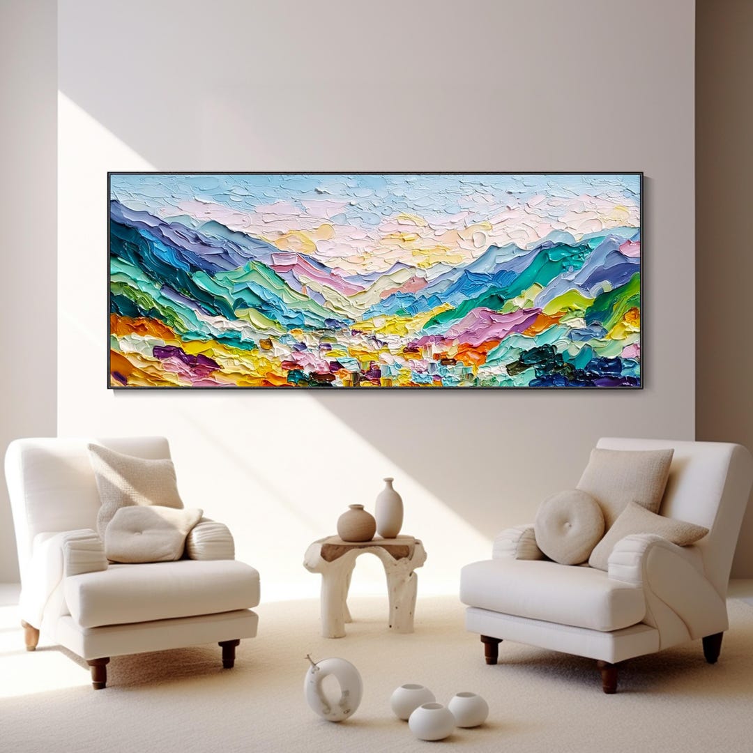 Mountain River Oil Painting on Canvas Abstract Textured Landscape Wall ...