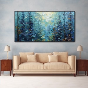 Abstract Serene Forest Landscape Art Natural Blue Plant Handmade ...