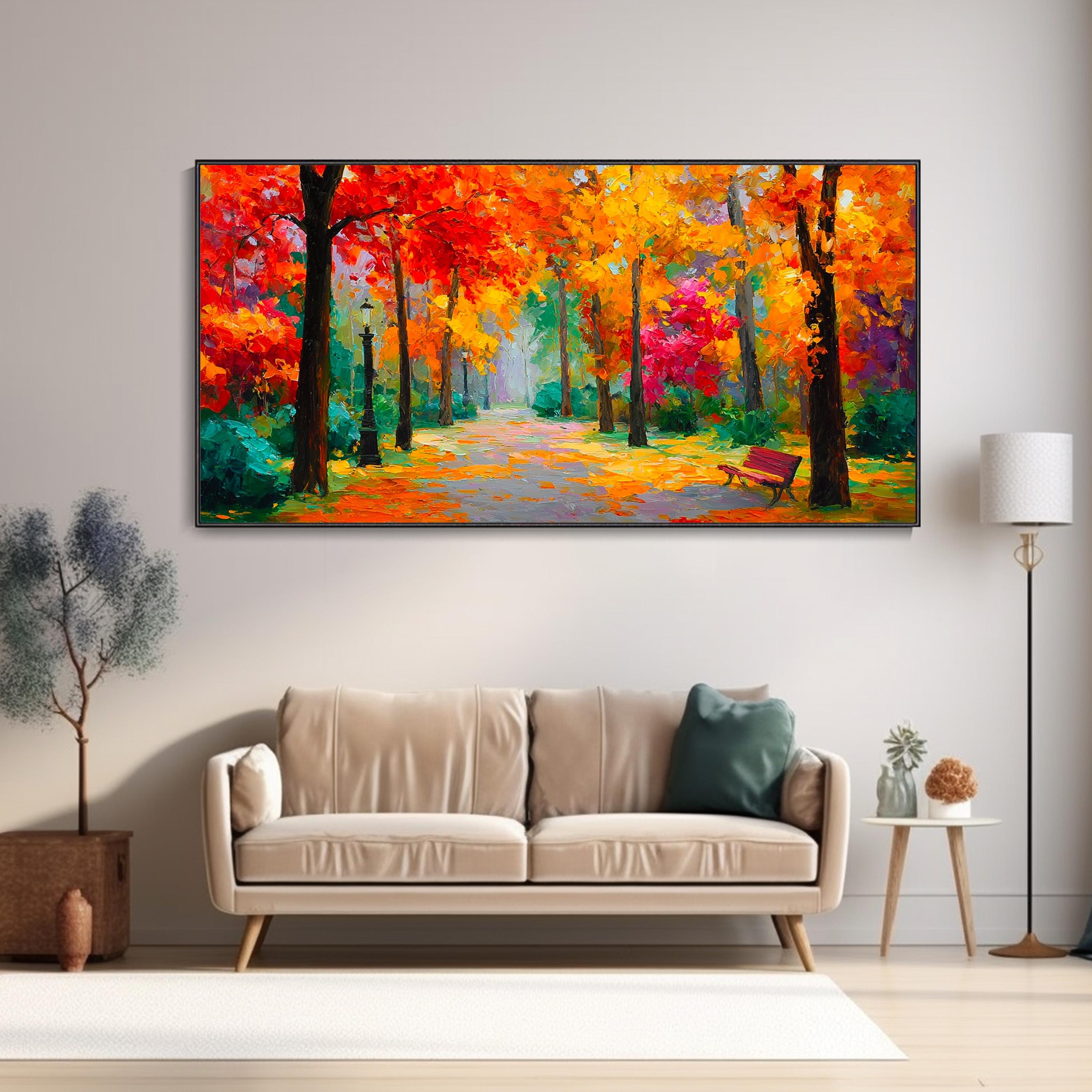 Colorful Autumn Forest Landscape Oil Painting Hand Abstract Boho Style ...