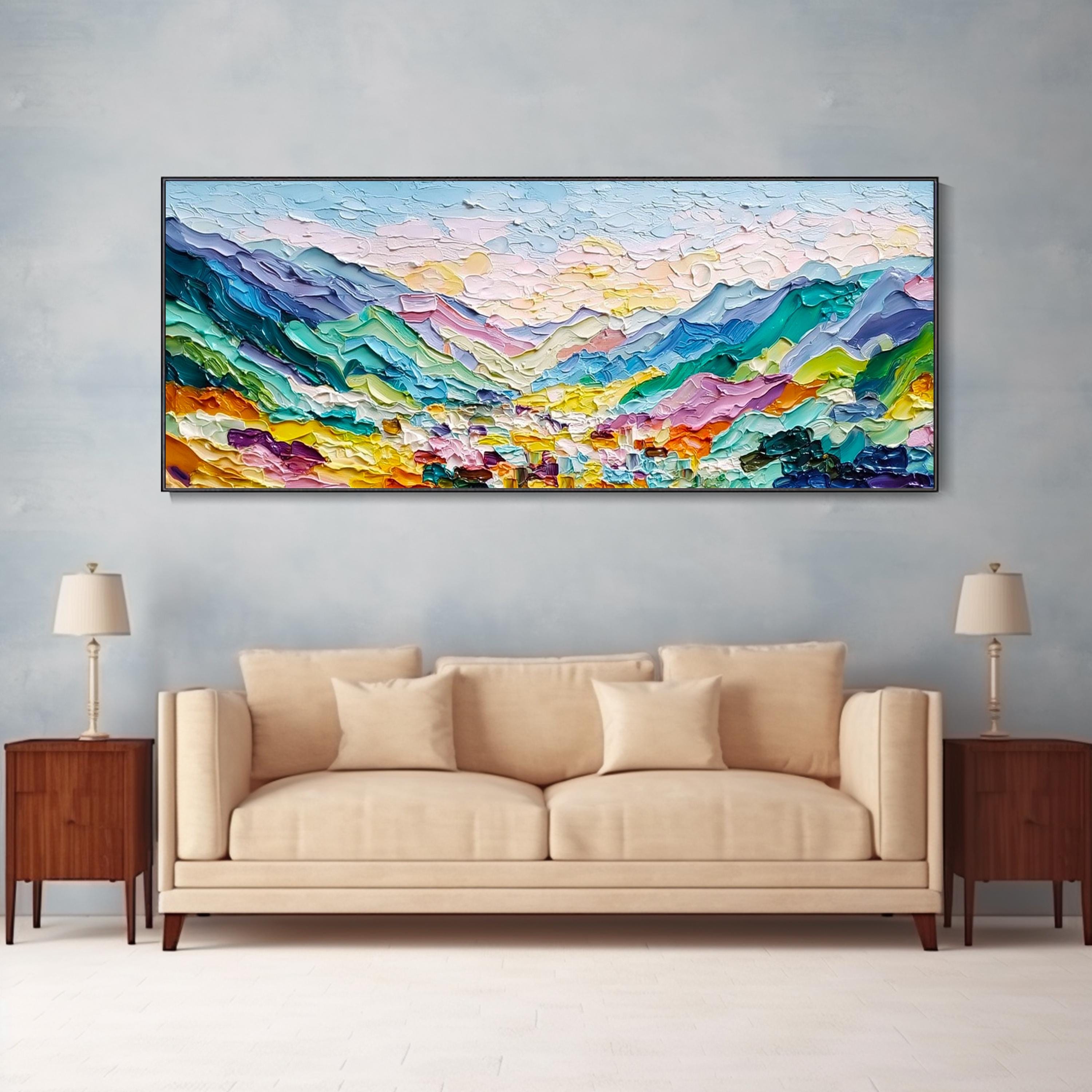 Mountain River Oil Painting on Canvas Abstract Textured Landscape Wall ...