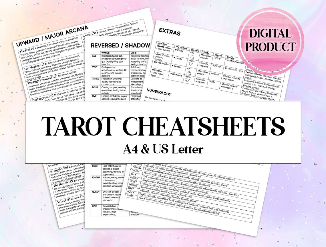 Tarot Cheatsheet | Tarot Card Meanings Journal Pages | A4 - US Letter ...