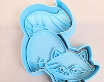 Cortador de galletas y sello de mapache feliz: diseño de bosque impreso en 3D