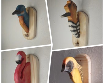 Bird head hooks/bird lovers/eco friendly decor/Montessori decor/bird family /King fisher/Hoopoe/Flamingo/peacock