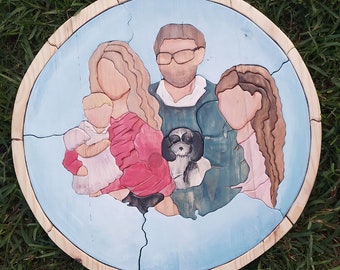 Family puzzle/Custom design family picture/wooden family portrait
