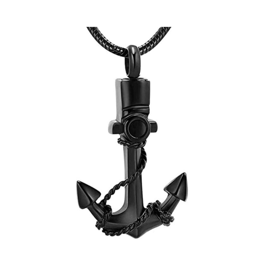Anchor Urn Necklace, Black Anchor Cremation Jewelry, Anchor Cremation