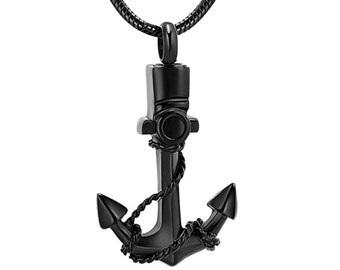 Anchor Urn Necklace, Black Anchor Cremation Jewelry, Anchor Cremation Necklace, Memorial Jewelry for Ashes, Cremation Necklace for Ashes