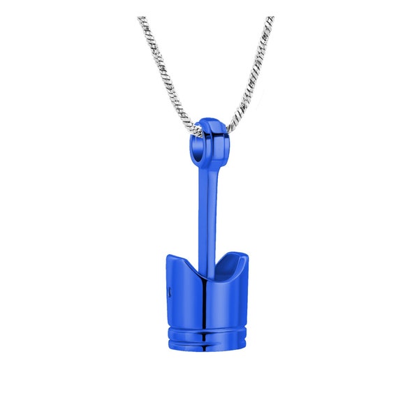 Blue Piston Necklace for Ashes, Piston Cremation Urn Necklace, Car Piston Urn Necklace, Cremation Jewelry For Men, Small Urn For Human Ashes