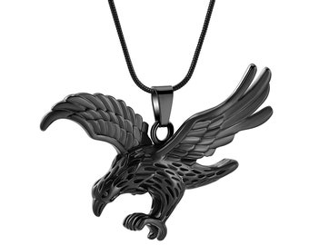 Black Eagle Urn Necklace for Ashes, Eagle Urn for Human Ashes, Urn Necklace, Memorial Jewelry for Ashes, Necklace for Cremation, Urn Jewelry