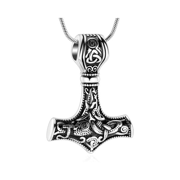 Mjolnir Memorial Urn Ashes Pendant, Women Men Viking Necklace, Thor Hammer Urn Necklace, Nordic Viking Necklace, Cremation Keepsakes