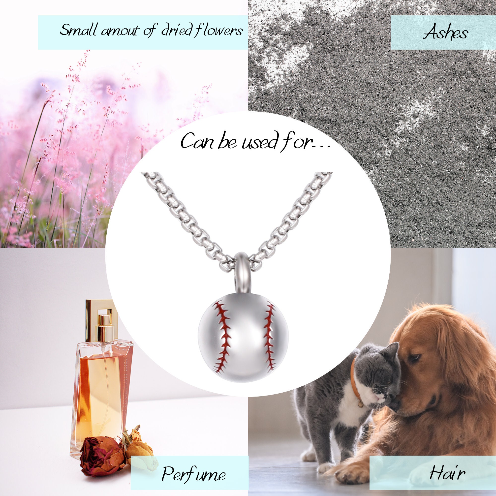 Baseball Urn Necklace for Ashes Baseball Cremation Jewelry