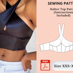 Padrão de costura de top curto Halter | 7 tamanhos XXS-XXL | Padrão de costura digital A4, A0, Letter | Padrão de costura de top curto | Padrão de vestido feminino