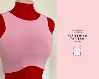 Tank Top Pattern, Crop Top Pattern, Easy Beginner Pattern, Sports Bra Pattern, Y2K Crop Top, Women's Sewing Patterns