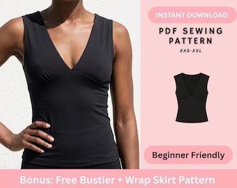 Tank Top Sewing Pattern | Deep V Neck Cross Bust Fitted Tank Top | Women's Sewing Pattern | Digital Instant Download