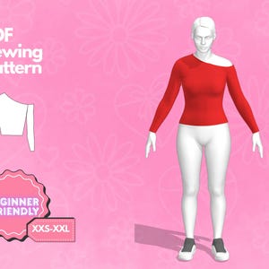 Off Shoulder Top Sewing Pattern, Long Sleeve Top Pattern, Womens Top Patterns, Digital PDF Printable Pattern, PDF Beginner Friendly