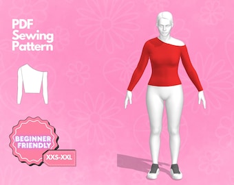 Off Shoulder Top Sewing Pattern, Long Sleeve Top Pattern, Womens Top Patterns, Digital PDF Printable Pattern, PDF Beginner Friendly