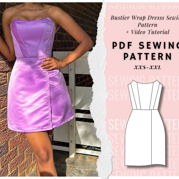 Lace up Backless Bustier Mini Wrap Skirt Dress Sewing Pattern For Women, Easy and Simple beginner Digital PDF Sewing Pattern, A4 & Letter