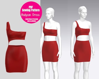 Cut Out Bodycon Dress Sewing Pattern|| Dress Sewing Pattern|| Sizes XXS-XXL|| PDF Pattern A4,A0 and Letter Foramt