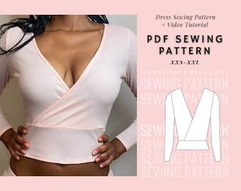 Wrap Top Sewing Pattern, Long Sleeve Top Pattern, Womens Top Pattern, PDF Printable Pattern, Easy/Beginner Friendly, Digital Download