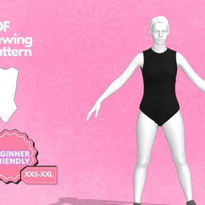 Bodysuit Sewing Pattern, Women&#39;s Top Patterns, Digital Sewing Patterns, Beginner Patterns, Dance Leotard Pattern, Round Neck Bodysuit