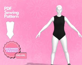 Bodysuit Sewing Pattern, Women's Top Patterns, Digital Sewing Patterns, Beginner Patterns, Dance Leotard Pattern, Round Neck Bodysuit