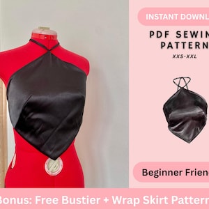 Mönster för Crop Top | Korsbandsfri, halterneck, rygglös, kantig Crop Top | Sömnadsmönster för kvinnor | Digital omedelbar nedladdning