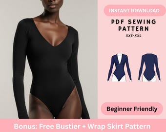 Women's bodysuit pattern, Long Sleeve, Sewing Pattern, Leotard Pattern, Catsuit Pattern, Top pattern