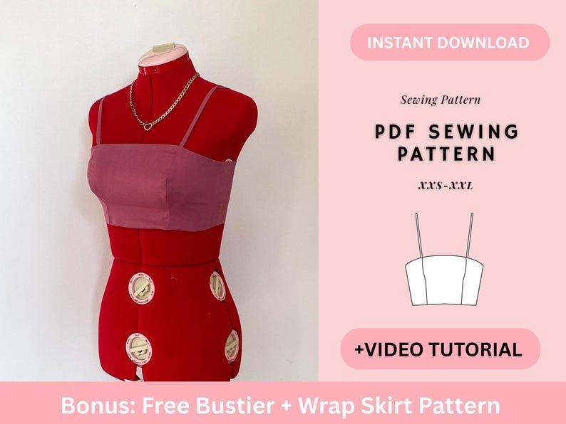 Bustier Top Pattern, Shirred Back Patter, Summer Top Pattern, Women's Top Pattern, Beginner Patterns, Seamless Pattern, Crop Top Pattern image 1
