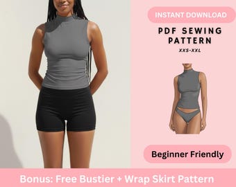 Tank Top Pattern, High Neck Top, Women's Sewing Patterns, PDF Sewing Pattern, Bodycon, Beginner/Easy Digital Paterrn
