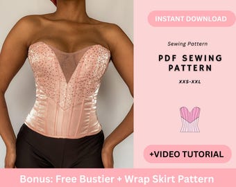 Sweetheart Neckline Corset Top Pattern, Plunging Neck Patter, Bustier Top Pattern, Hourglass Corset Pattern, Lace Up Top, Wedding Corset.