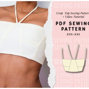 Padrão de costura superior recortado | 7 Tamanhos XXS-XXL| A4, A0, padrão de costura digital de letras | Padrão de costura superior recortado | Padrão de vestido feminino