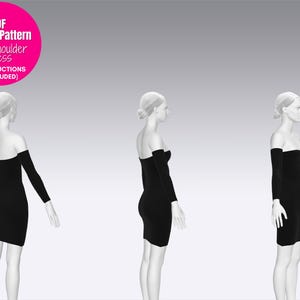 Off Shoulder Dress Pattern| Bodycon Dress Sewing Pattern| Women&#39;s Dress Pattern| Short Dress Pattern| PDF Dress Pattern| Easy Dress Pattern