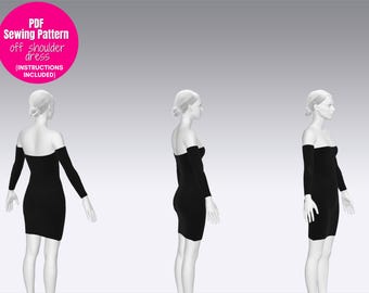 Off Shoulder Dress Pattern| Bodycon Dress Sewing Pattern| Women's Dress Pattern| Short Dress Pattern| PDF Dress Pattern| Easy Dress Pattern