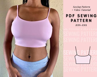 Cami Top Sewing Pattern, Tank Top, Crop Top, Summer Top,  Sleeveless, Stretch Top, V Neckline, Women's Top Pattern, Y2K Beginner Pattern