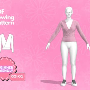 Long Sleeve Top Sewing Pattern, Wrap Top Sewing Pattern, Winter Patterns, Womens Top Sewing Pattern.