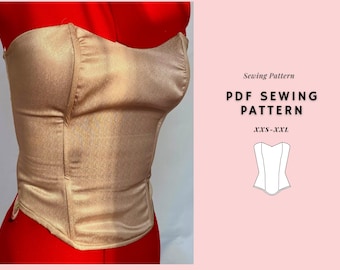 Patrón de costura de bustier, patrón de corsé, patrón de corsé sin tirantes, patrón de top con cordones, top de corsé, patrones de tops para mujer, patrón de costura en PDF