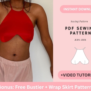 Halter Top Sewing Pattern, Underboob  Crop Top Sewing Pattern, Beginner Sewing Patter, Women&#39;s Top Pattern, Digital Printable PDF