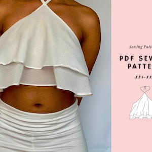 Ruffled Top Pattern, Halter Top Pattern, Womens Top Sewing Pattern, Babydoll Top Sewing Pattern, Summer Top Sewing Pattern, y2k Pattern