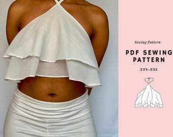 Ruffled Top Pattern, Halter Top Pattern, Womens Top Sewing Pattern, Babydoll Top Sewing Pattern, Summer Top Sewing Pattern, y2k Pattern