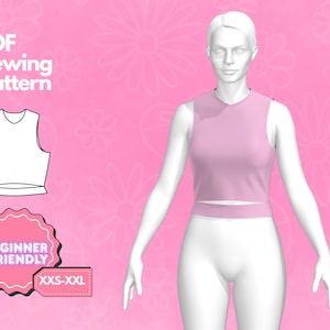 Crop Top Sewing Pattern, Tank Top Sewing Pattern, Easy Sewing Pattern, Digital Sewing Pattern, Women&#39;s Top Pattern, Beginner Patterns
