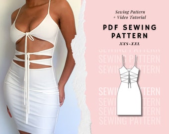 Tie Dress Pattern |Bodycon Dress Sewing Pattern| Women's Dress Pattern| Short Dress Pattern| PDF Dress Pattern| Easy Dress Pattern