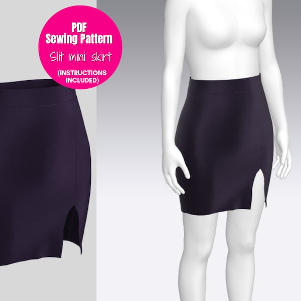 Front slit mini skirt PDF Sewing Pattern| Sizes XXS-XXL | Instant download | Digital Sewing Pattern A4, A0 And Letter