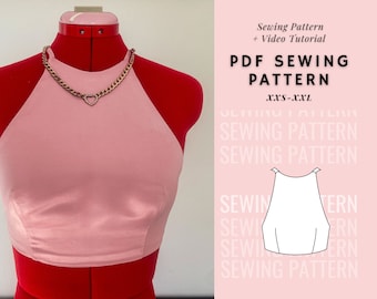 Halter Top Sewing Pattern, Y2K inspired Halter Crop Top Sewing Pattern, Beginner Sewing Patter, Women's Top Pattern, Digital Printable PDF