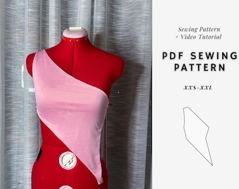 Naaipatroon één schouder top | Top met strik| Open achterkant | Top zonder rug | Zomertop| | Maten XSS–XXL | Geschikt voor beginners | Direct downloaden