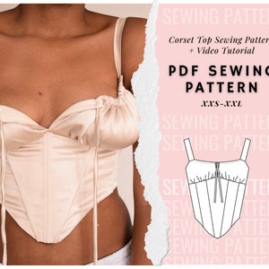 Corset Top Sewing Pattern| Women&#39;s Sewing Pattern| Sizes xxs-xxl |  PDF Sewing Patterns For Tops| Milk Maid  Top| Ruched Top Sew Pattern