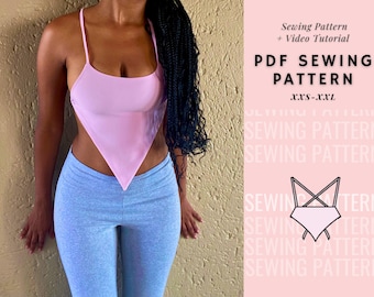 Naaipatroon met open achterkant, top met striksluiting, crop top, zomer, Y2K-naaipatroon, beginnerspatronen, rugloze top, naaipatroon dames