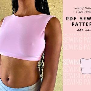 Boatneck Tank Top Sewing Pattern, Crop Top, Racer Top, Summer Top, Reversible Pattern, Women&#39;s Top Patterns, Beginner Patterns