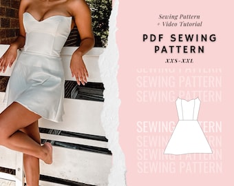 Lace up Backless Bustier Mini Summer Cocktail Dress Sewing Pattern For Women, Easy and Simple beginner Digital PDF Sewing Pattern, Patterns