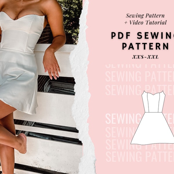 Lace up Backless Bustier Mini Summer Cocktail Dress Sewing Pattern For Women, Easy and Simple beginner Digital PDF Sewing Pattern, Patterns